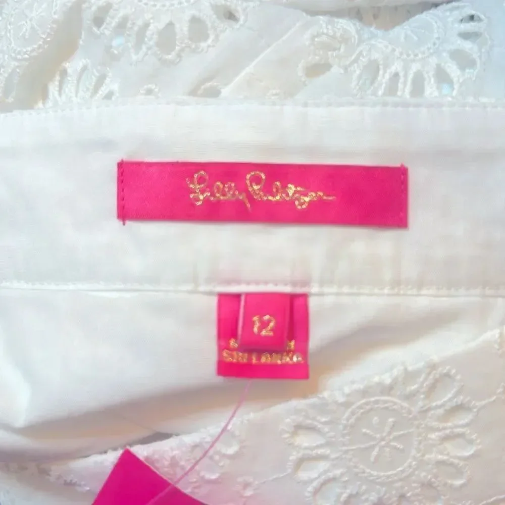 NEW Lilly Pulitzer PIER MIDI SKIRT w SASH Resort White Sunshine EYELET